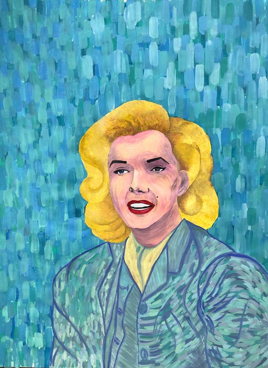 Starry Marilyn, poster paints on paper, 2022