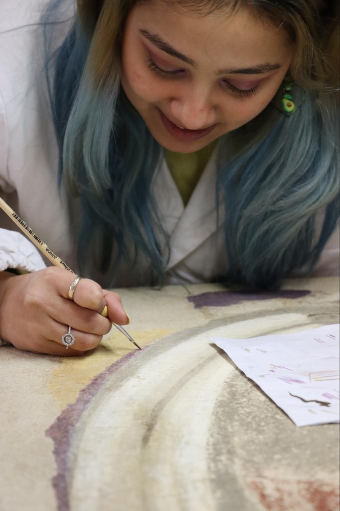 Detached fresco fragment under conservation