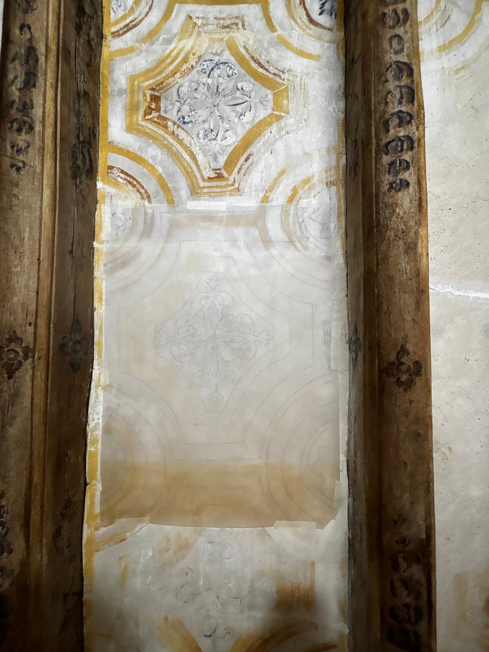 Pouncing pigment through stencil