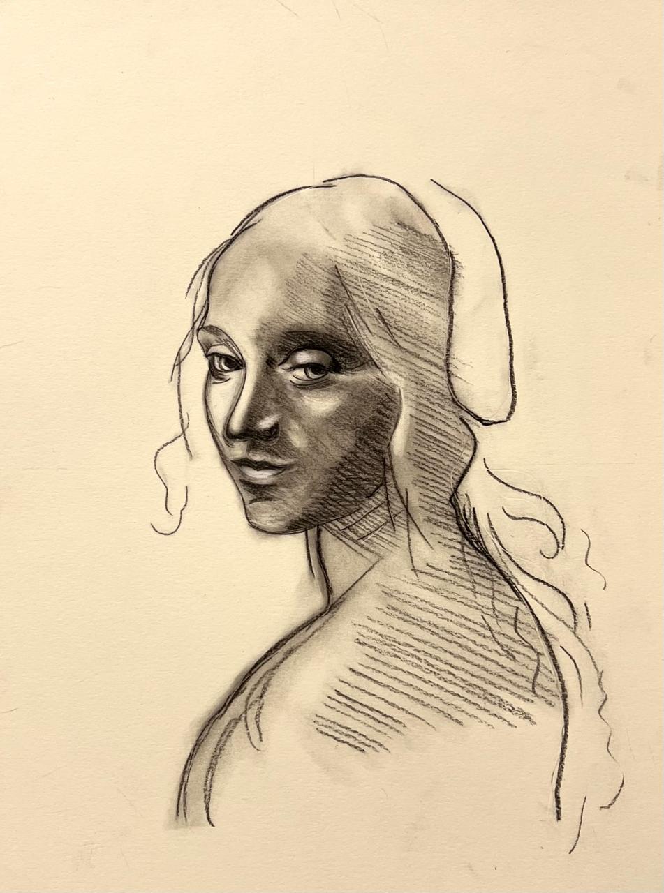 Study of a Girl's Head, after Leonardo da Vinci, pencil