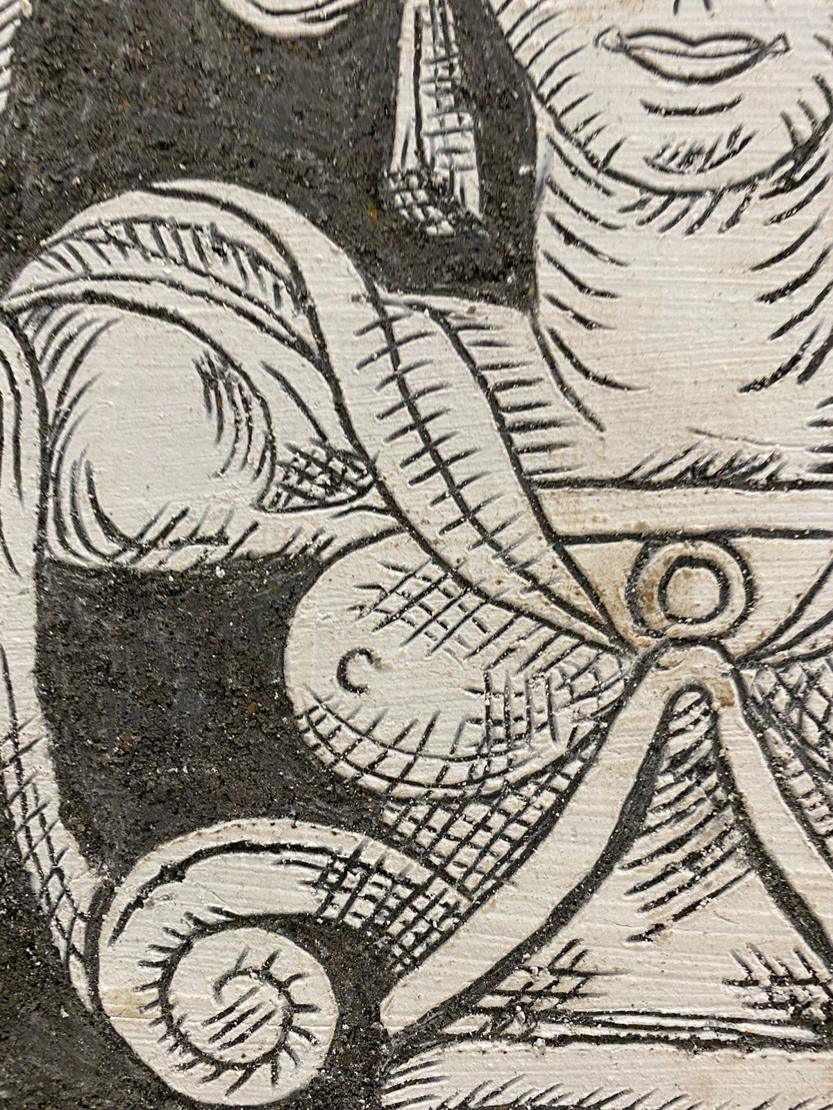 Completed sgraffito panel